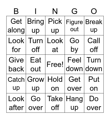 Phrasal verbs Bingo Card