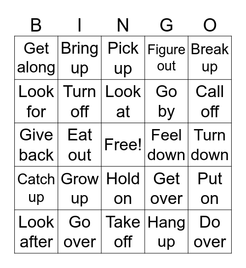 Phrasal verbs Bingo Card