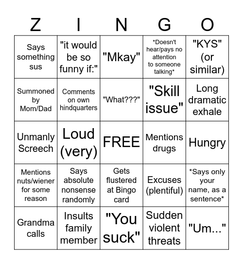 ZIGGY BINGO Card