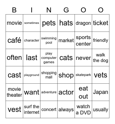 Unit 2: Places to go ! Bingo Card