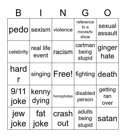 south park Bingo Card
