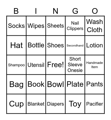 Baby Shower Bingo Card