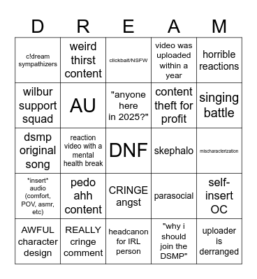 DSMP Bingo Card
