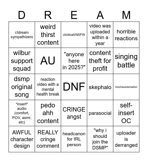 DSMP Bingo Card