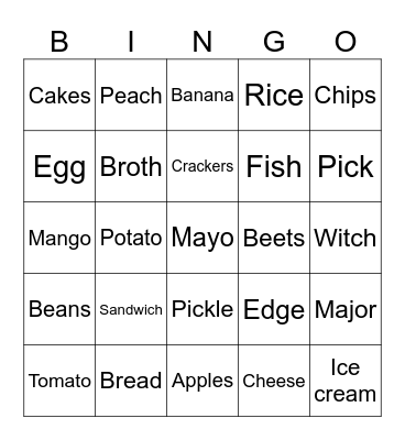 Food's Bingo Card