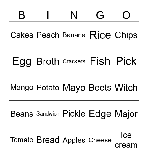 Food's Bingo Card