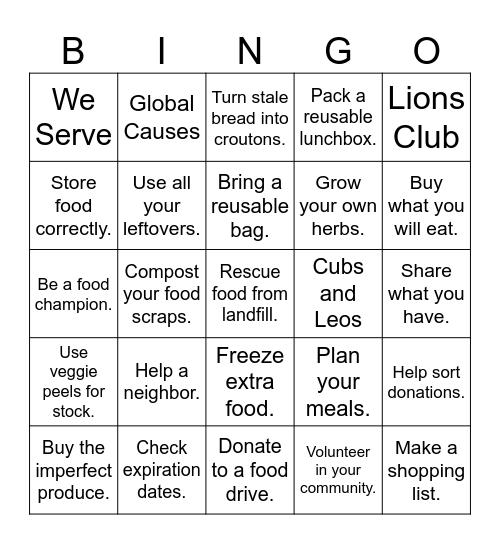 Minimize Waste, Maximize Impact Bingo Card