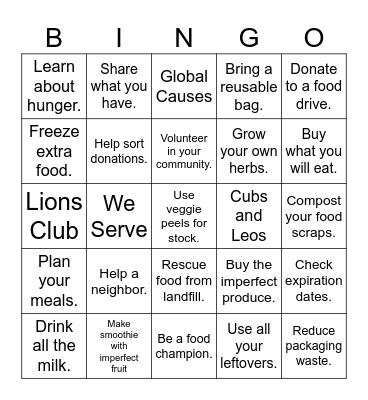 Minimize Waste, Maximize Impact Bingo Card