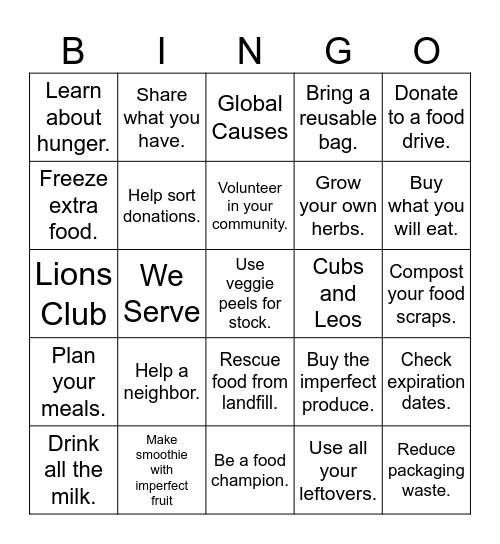 Minimize Waste, Maximize Impact Bingo Card