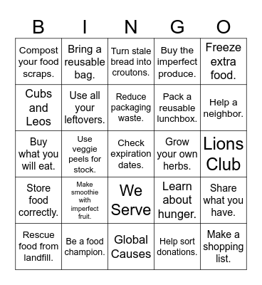 Minimize Waste, Maximize Impact Bingo Card