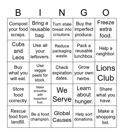 Minimize Waste, Maximize Impact Bingo Card