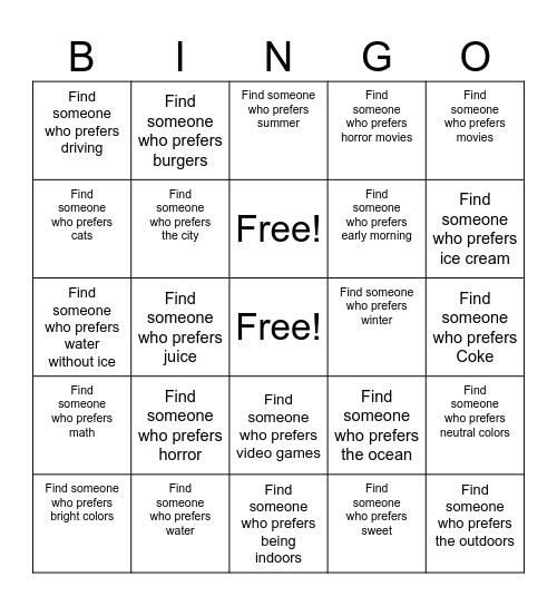 7th Grade Bingo Card