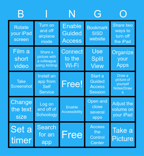 iPad 101 Bingo Card