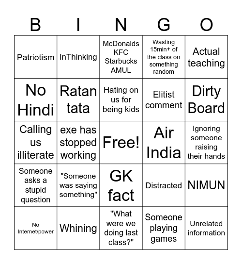bm Bingo Card