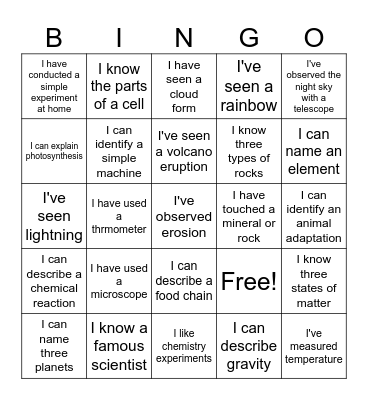 Science Bingo Card