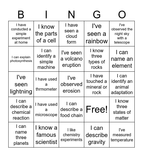 Science Bingo Card