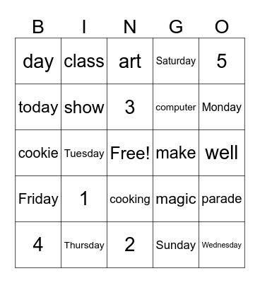 What day is it? Bingo Card