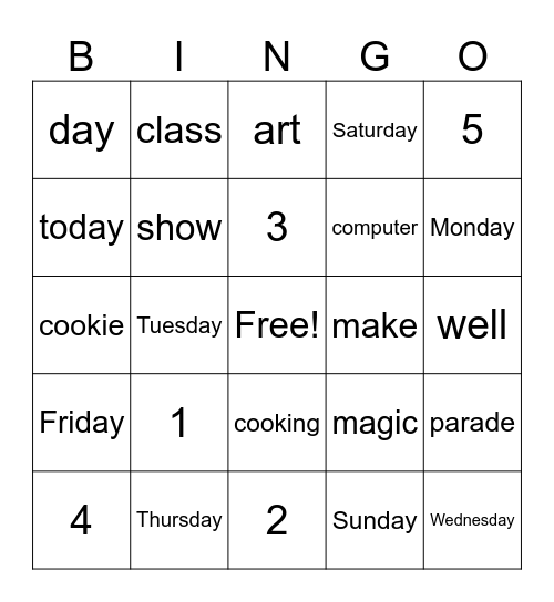 What day is it? Bingo Card