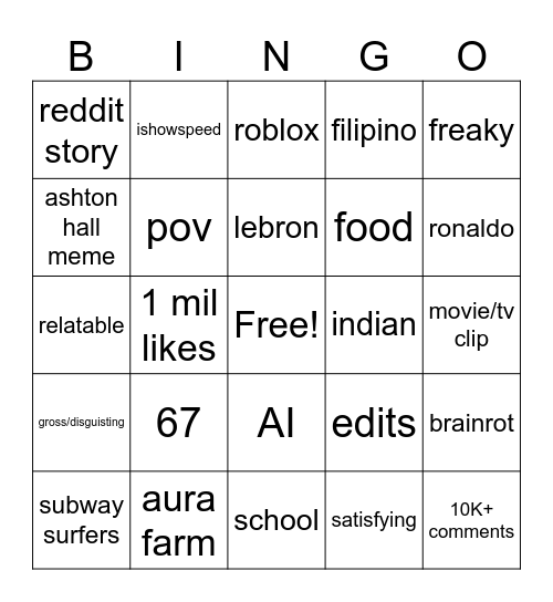 reels Bingo Card
