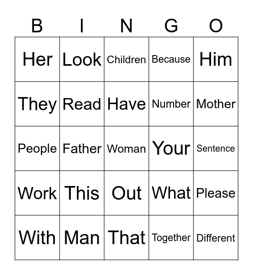 Flerfrekvent Bingo på Engelsk Bingo Card