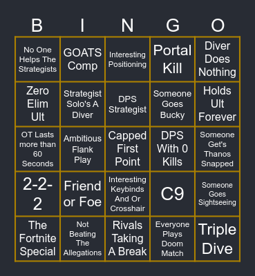 Marvel Rivals Spectating Bingo Card