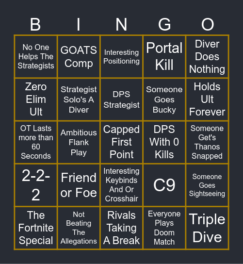 Marvel Rivals Spectating Bingo Card