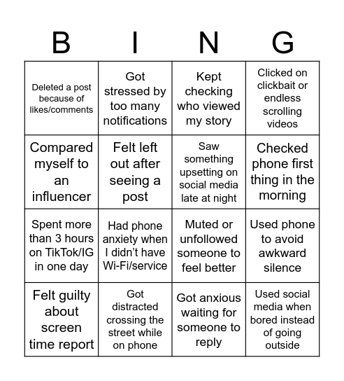 Digital Stress Bingo Card