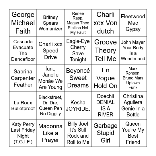 ★ Music Bingo w Bonnie Anne ★ Bingo Card