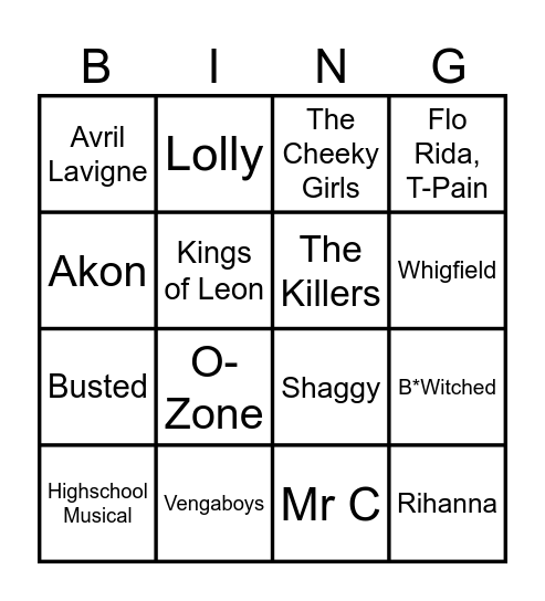 Highschool Disco Bingo Card
