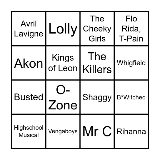 Highschool Disco Bingo Card