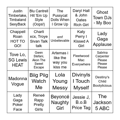 ★ Music Bingo w Bonnie Anne ★ Bingo Card