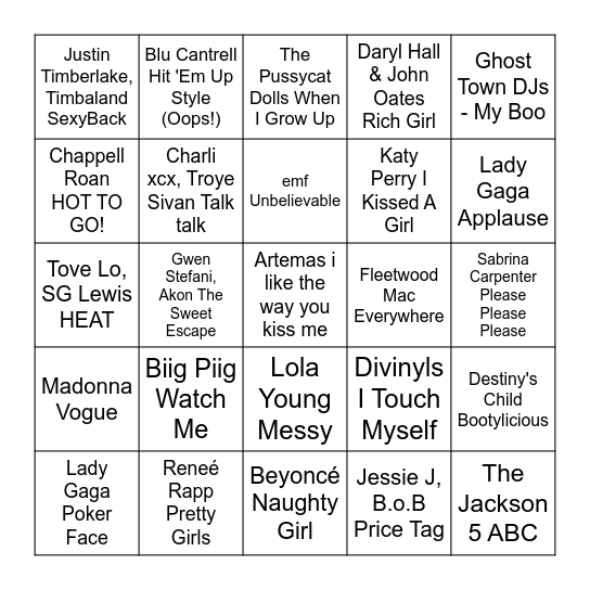 ★ Music Bingo w Bonnie Anne ★ Bingo Card