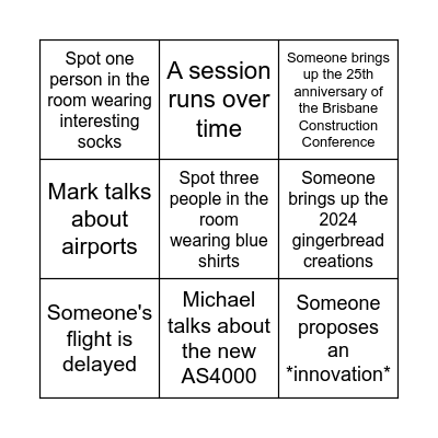 Construction and Infrastructure Retreat 2025 Bingo Card
