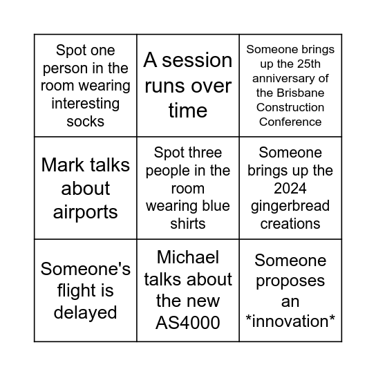 Construction and Infrastructure Retreat 2025 Bingo Card