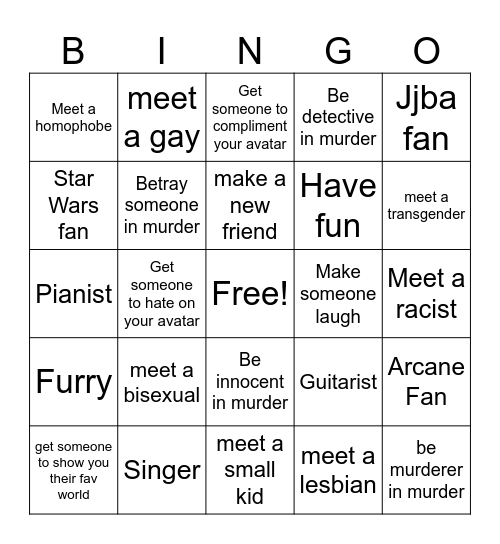 VR CHAT BINGO Card