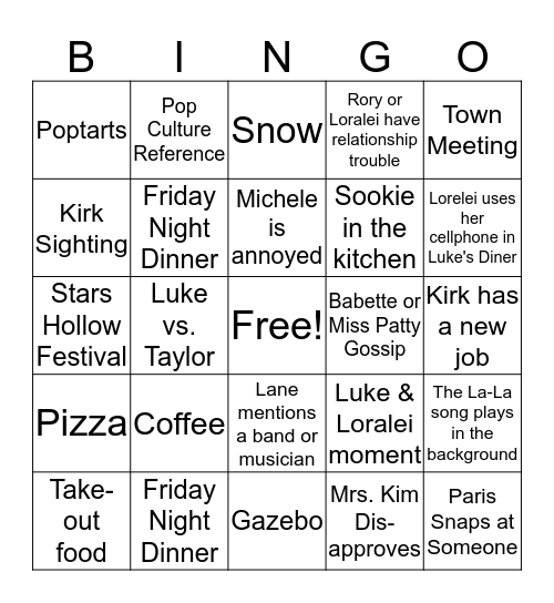 Gilmore Girls Bingo Card