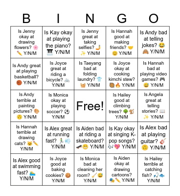 Is Joyce okay at cooking kimchi stew? 🥘🔥 Y/N/M Bingo Card