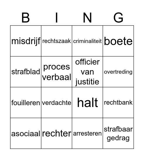 criminaliteit Bingo Card