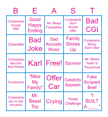 Mr Beast Video Bingo Card