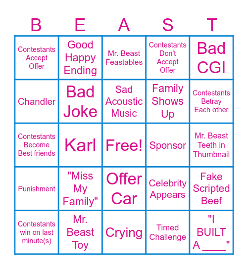 Mr Beast Video Bingo Card