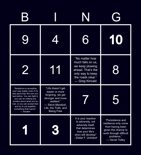 THE RESILIENCE BINGO Card
