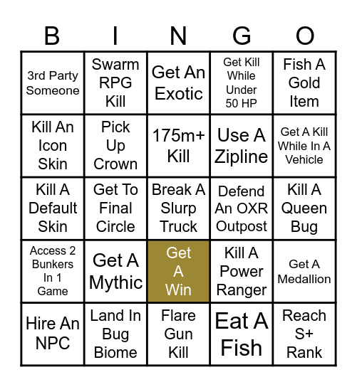 Fortnite Bingo Card