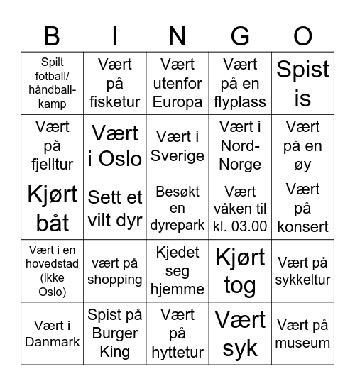 Sommerferie. Finn en som... Bingo Card