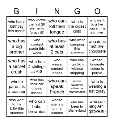 Find someone... Bingo Card