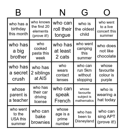 Find someone... Bingo Card