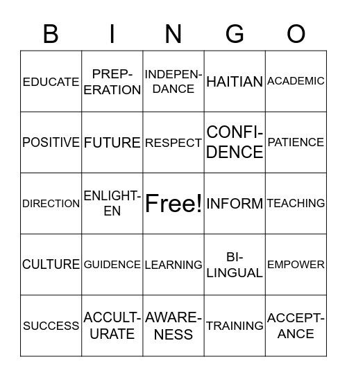 HAITIAN EDUCATION Bingo Card