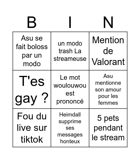 Les stream Woulouwou Bingo Card