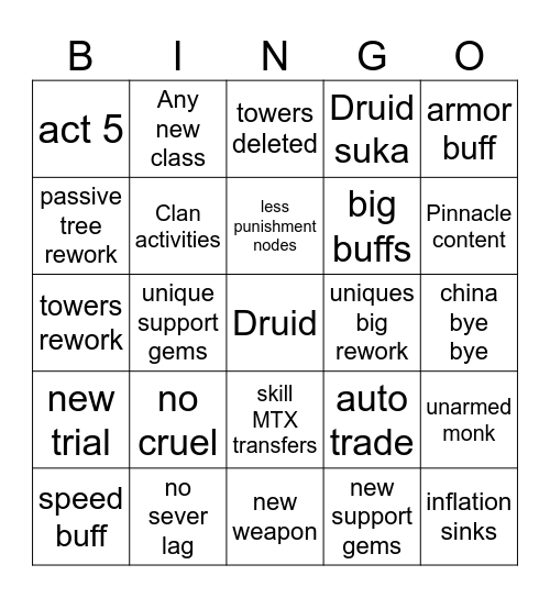 Poe2 Bingo Card