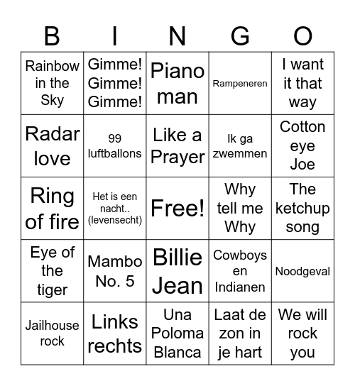 SWINGO Bingo Card