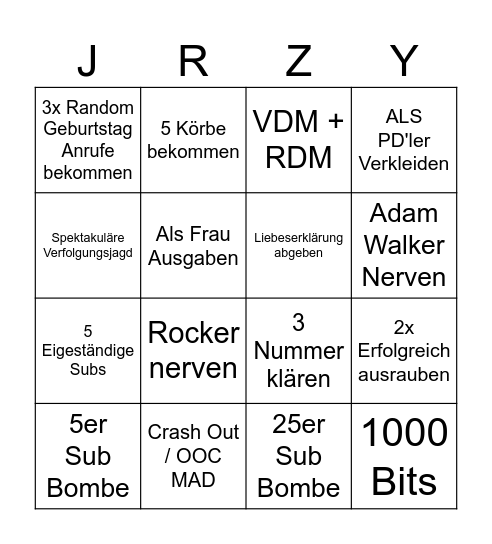 Mittwoch's Bingo Card